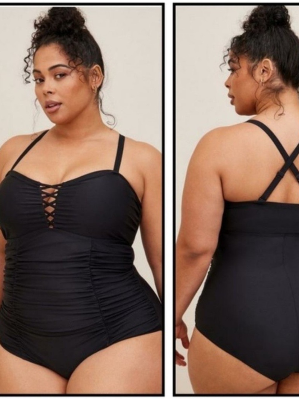Torrid  Lattice Ruched Black Wire-Free One-Piece Swimsuit